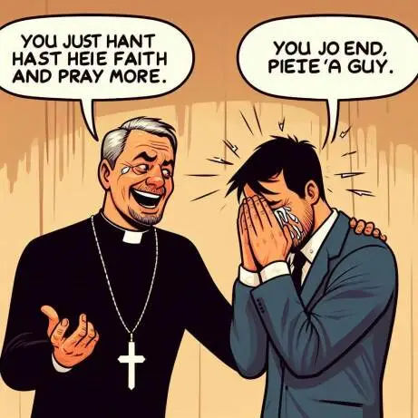 A smug priest blithely telling someone to just have faith